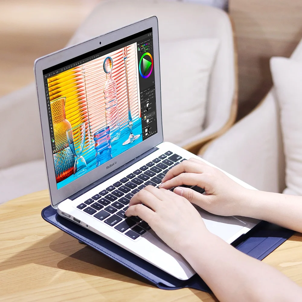 Waterproof Magnetic Stand Bracket PU Leather Laptop Case for Macbook Air 16 Inch Protective Multi-function Flip Laptop Case Bag