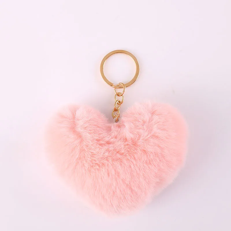China Wholesale Girl Sweet Heart Fur Ball Faux Fur Fluffy pom pom keychain accessories Cute Pink Key Chains