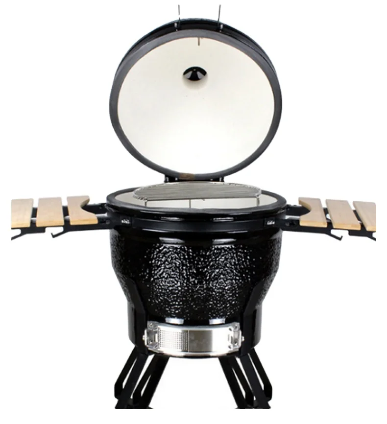 Two side tables outdoor garden ceramic trolley barbecue smoked BBQ charcoal grill with charcoal cylinder