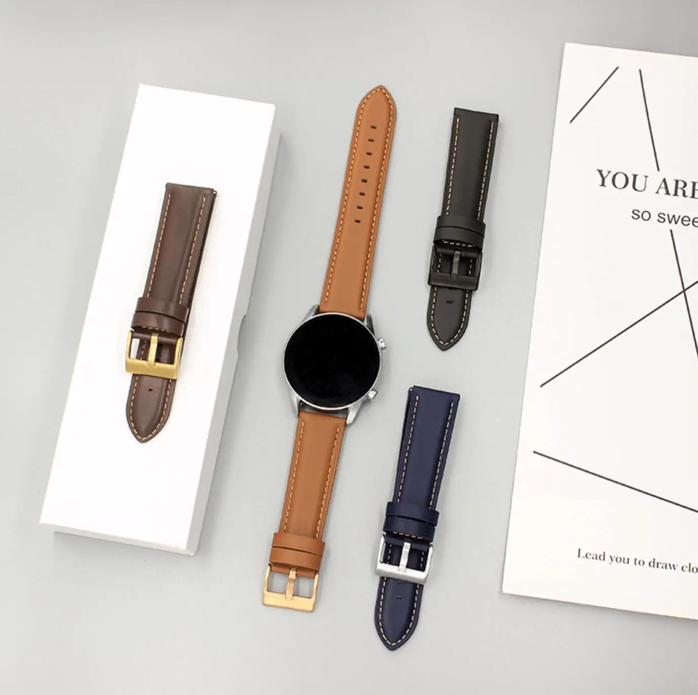 Quick Release Luxury 20mm 22mm Genuine Leather Strap Band for Samsung Gear S3 Frontier/Galaxy Watch 46mm/Galaxy Watch 3