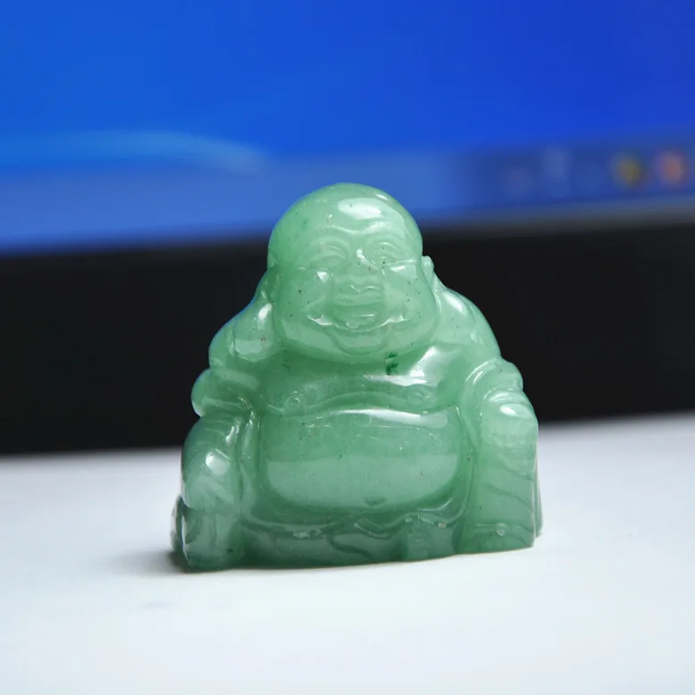 Green Aventurine Happy Jade Buddha Crystal Figurine Carved Statue Pocket Stone Home Decoration 1.5 inch