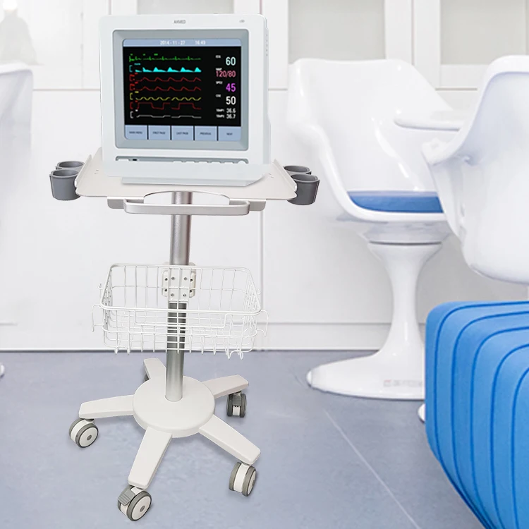 Modern Style Aluminum Tray 360 Rotating Noiseless Caster Small Monitoring Ecg Breath Medical Trolley