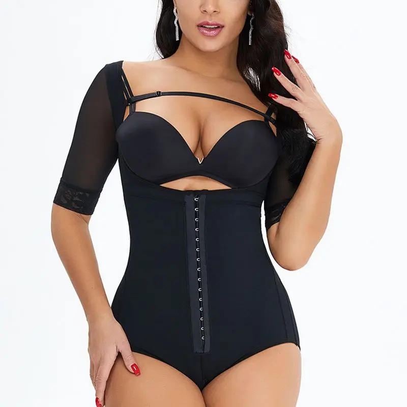 Custom Service Fajas Post Surgery Front Hooks Full Body Shaper Slimming Fajas Colombianas Shaperwear Bodysuit with Sleeves
