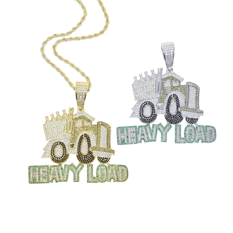 iced out bling 5a cz men boy jewelry fully heavy load money truck car shape hip hop pendant