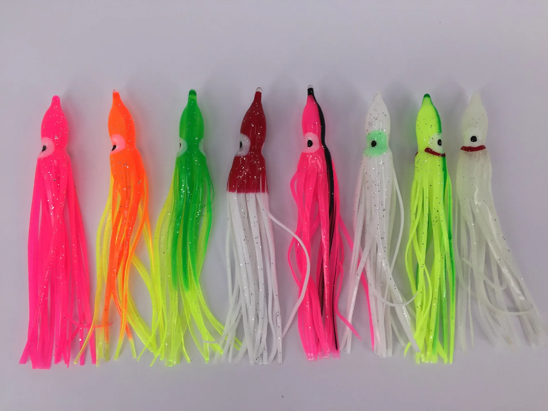 High Quality OEM Artificial Soft Plastic Octopus Fishing Lures Luminous  Trolling Fishing Pvc Squid Skirts Lure