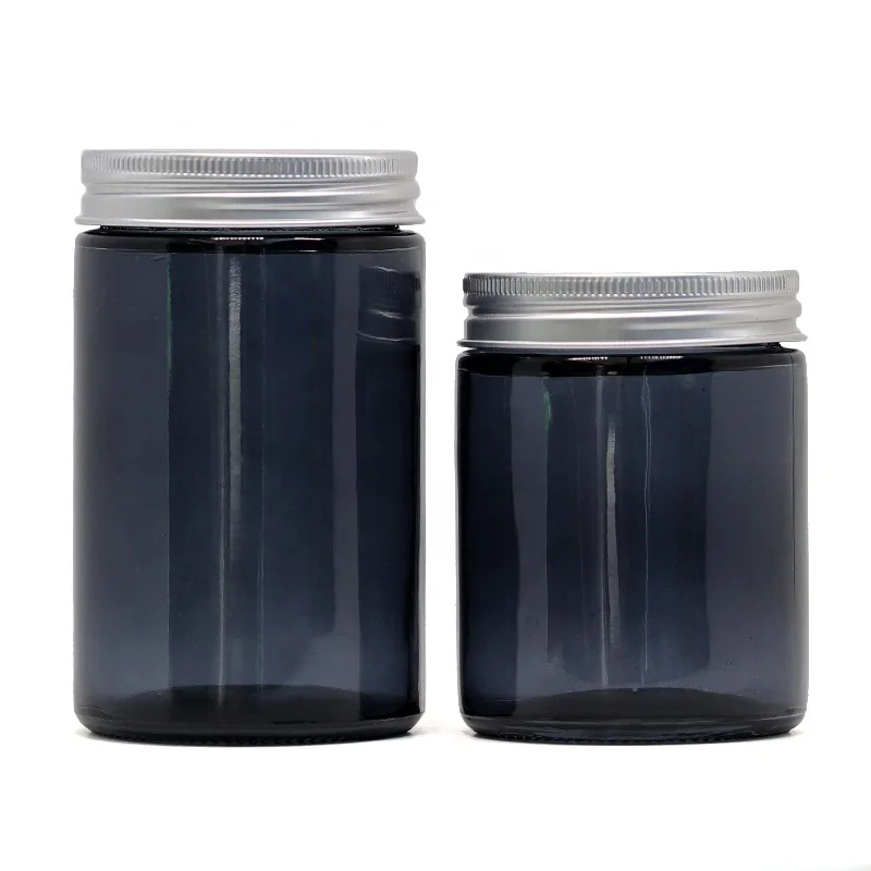 8 oz 120g Transparent Amber Glossy Grey Glass Mason Candle Jar with Screw Tin Lid Cylinder Type