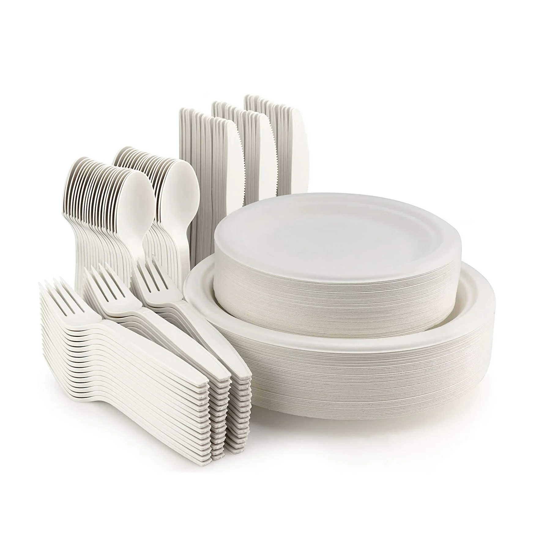biodegradable reusable pla camping plastic compostable cutlery set with sugarcane bagasse paper plates