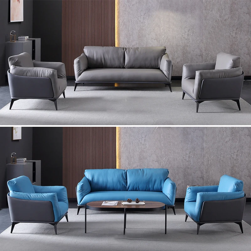 Popular modern blue leather sofa set furniture 1+1+3 sectional couch living room sofas