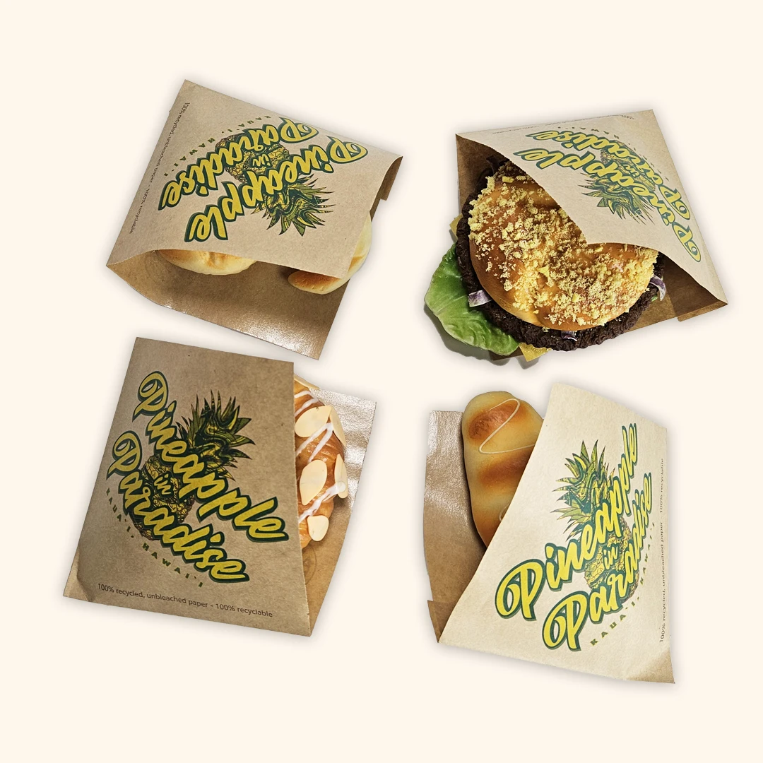 wholesale custom Printed Double Open Pocket Oilproof GreaseProof Bread Burger Sandwich Donuts Triangle Shaped Paper Bag
