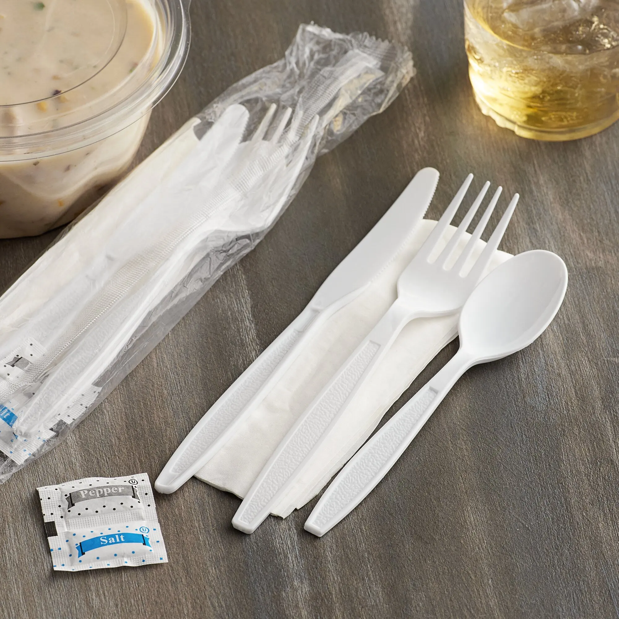 Heavy Weight Black Wrapped Disposable Plastic Cutlery Set With Napkin