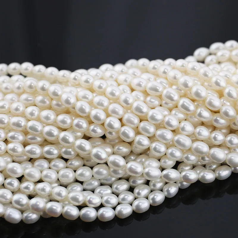 natural pear white 5-6mm 3A oval drop rice freshwater pearl string