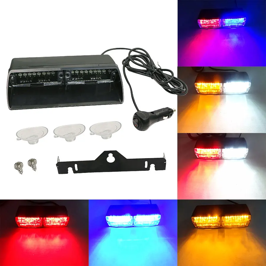 Car 16 LED Red/Blue Amber/Wite Signal Viper S2 Police Strobe Flash Light Dash Emergency Flashing windshield Warning Light 12v