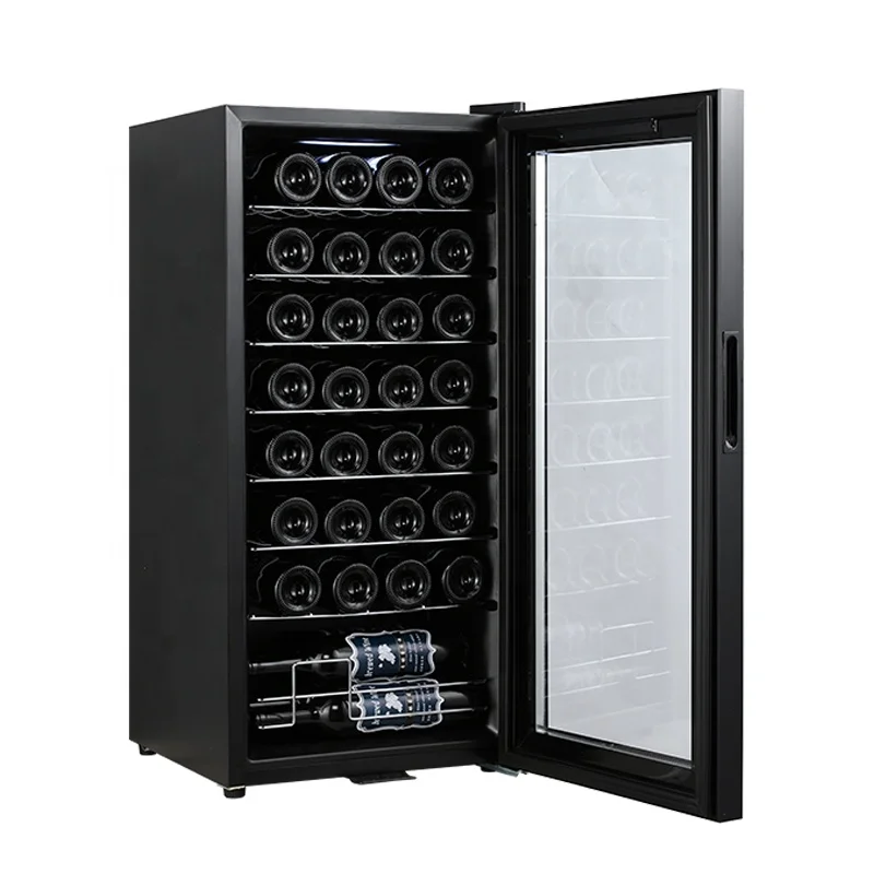 32 Bottles Glass Door Freestanding Compressor Cooling Mini Wine Barrel Fridge