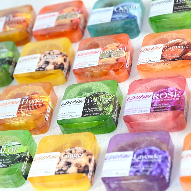 OEM Private Label Face Body Skin Handmade Soap organic Lavender Loofah Soap savon naturel
