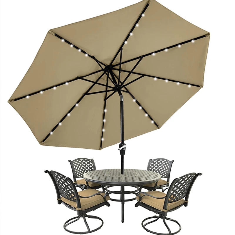 Custom Logo Printing 9 Feet Table Patio Umbrellas Outdoor Parasol Led Garden Umbrella With Solar Panel