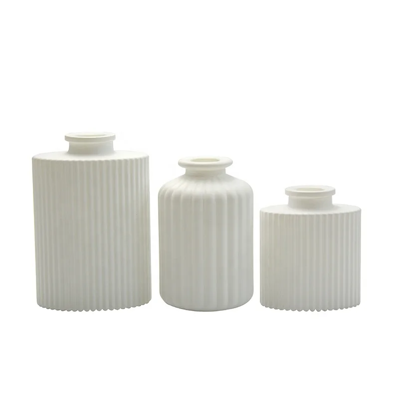 Roma Style Decoration Glass Bottle Matte White Striped 120ml 180ml Reed Diffuser Bottle