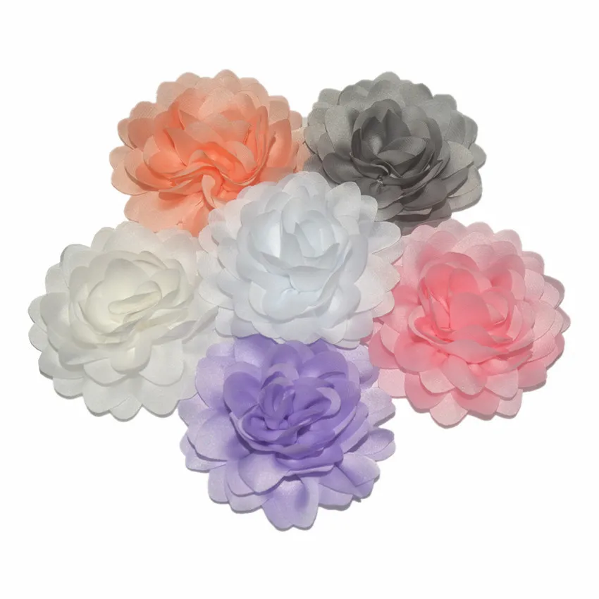 Newest 3.2' Satin Ribbon Flower Multy Layer Fabric Flower For Girls Headwear Accessories