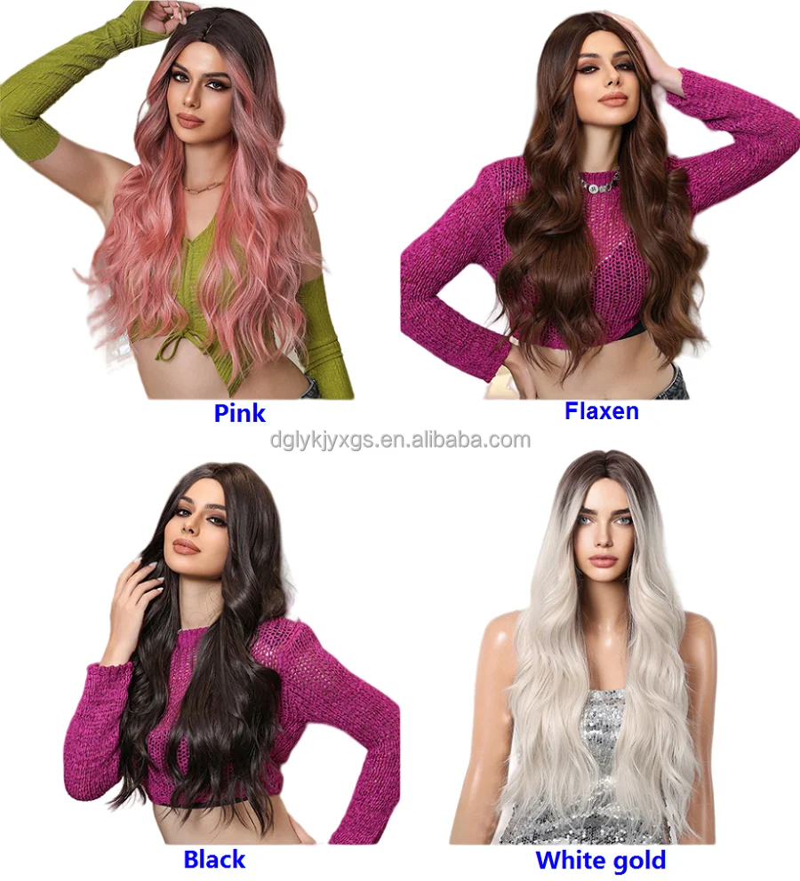 Wholesale new style Synthetic Hair Wig 26-Inches long curly Wigs Ombre White gold None Lace  halve water wave wig for women hair