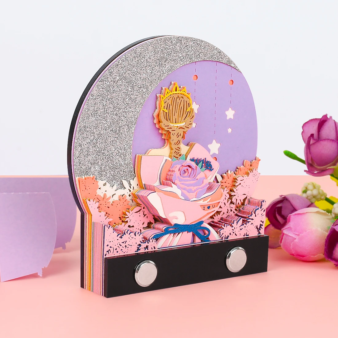 Creative Gifts for Girls Desktop Small Ornaments Paper Carving Crafts Cute Post It Note Paper 3D Magnetic Post It Note Pad