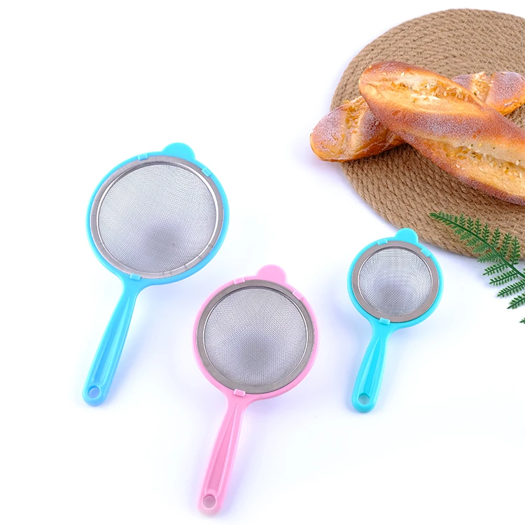 Minli S.S.+Plastic Kitchenware Various sizes can be chose Stainless Steel Mesh Oil Sieve/Colander/Strainer with Plastic Handle