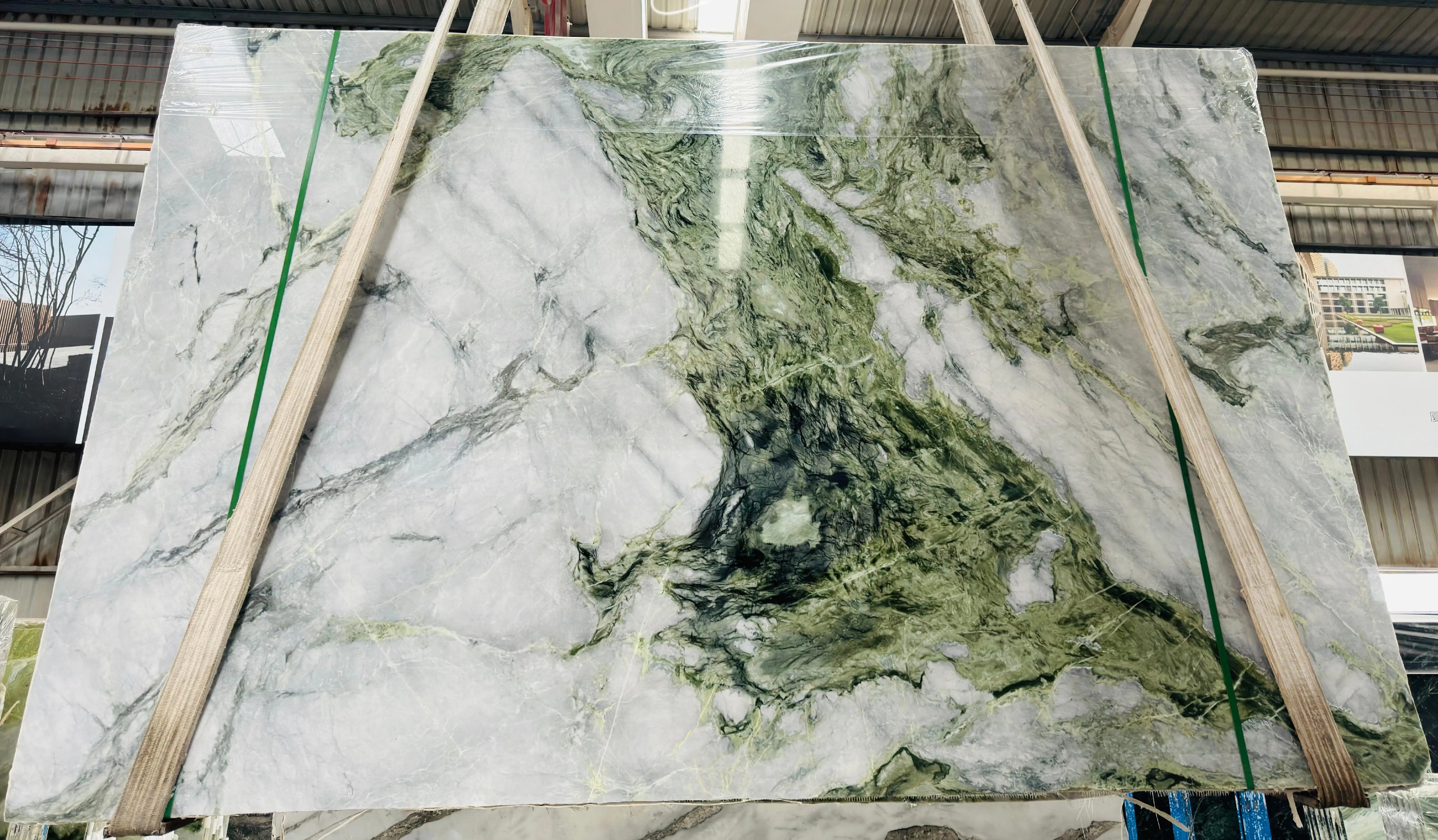 Natural marble stone polished slab Jade green marble  slab tile for interior decoration