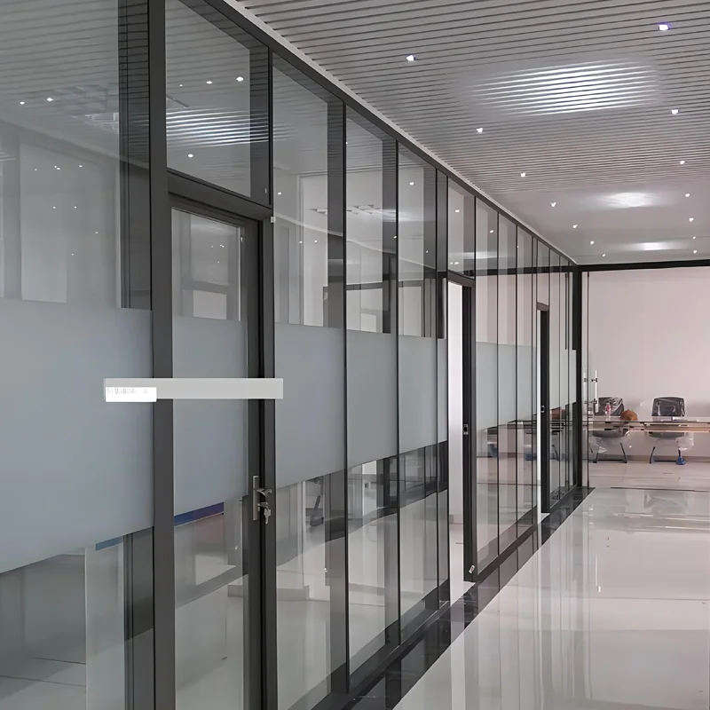 Aluminium Sliding Door Office Partition with Temporary Frosted Glass for Workshops Gyms Exteriors Supermarkets