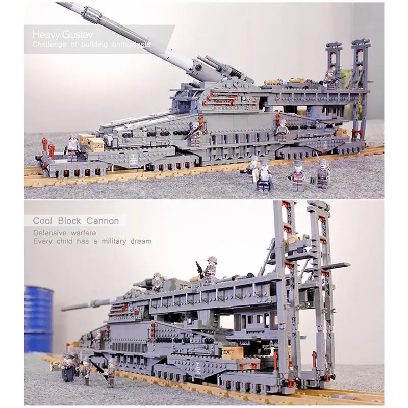 KAZI 10005 German Gustav Heavy Dora Building Blocks Military Railway Gun Model Tank MOC Bricks Toy Gifts For Children