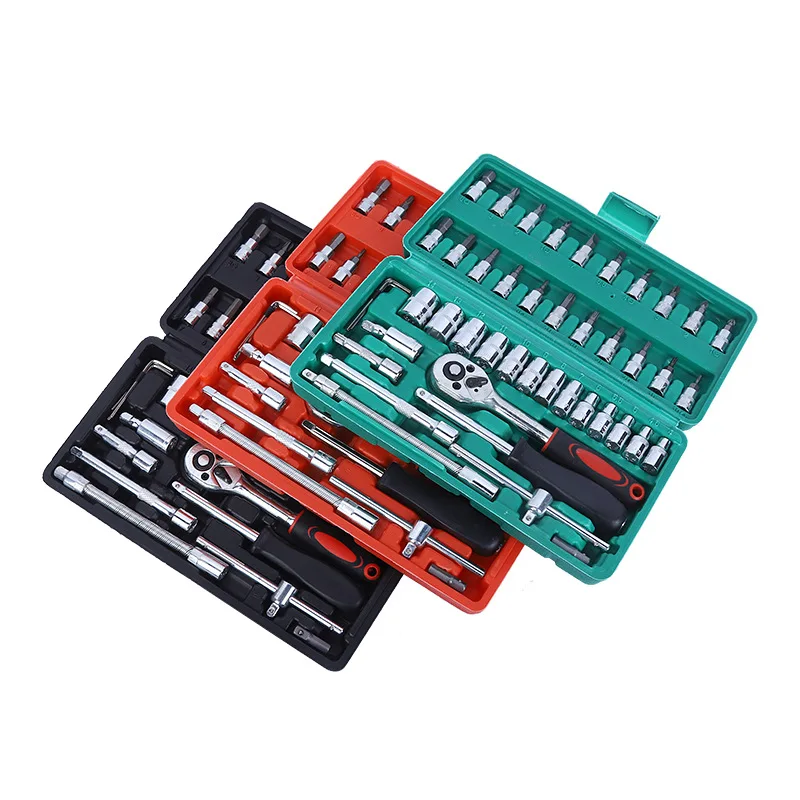 46pcs hand auto car repair tool box Car Motorcycle Repair Tools Set Box mechanic Socket ratchet Wrench Set
