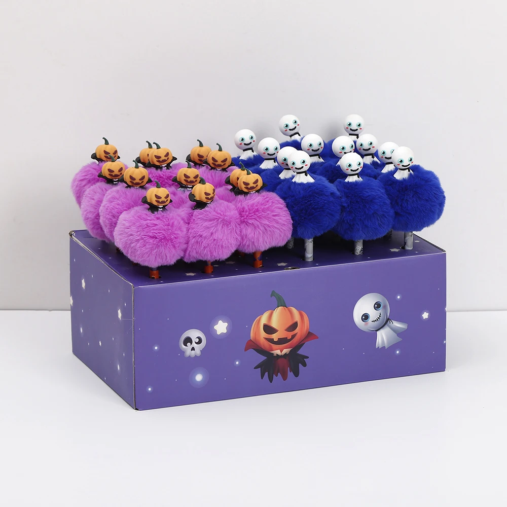 Promotional Wholesale Halloween Fun Shape Bule Ink Refill Gel Pen Cute Plastic Fur Pen For Kids
