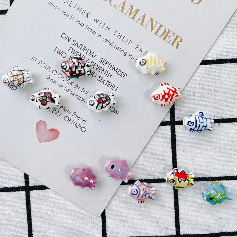 Cute 15*12mm Colorful Ceramic Clay Beads Handmade Graffiti Lucky Fish Beaded Charm For DIY Bracelet Necklace Jewelry Accessories