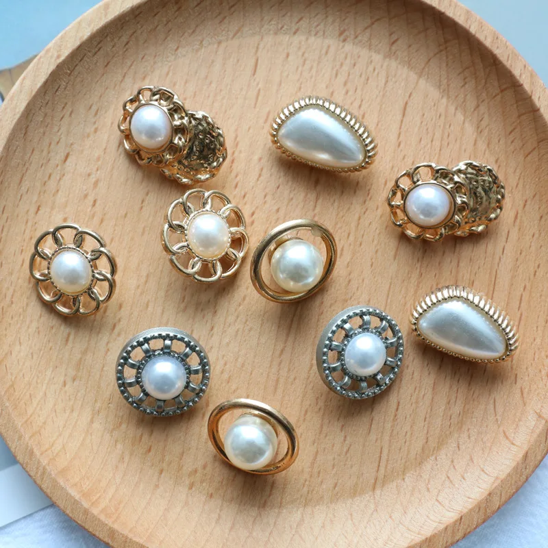 New Pearl Inlaid Tall Shank Hand Sewn Wool Coat Metal Pearl Button