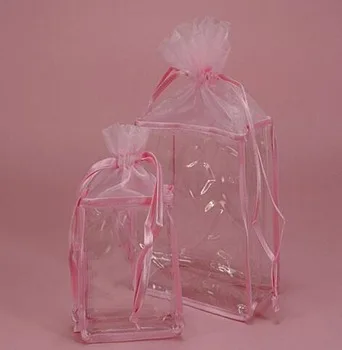 White lace top soft vinyl organza bag with square bottom