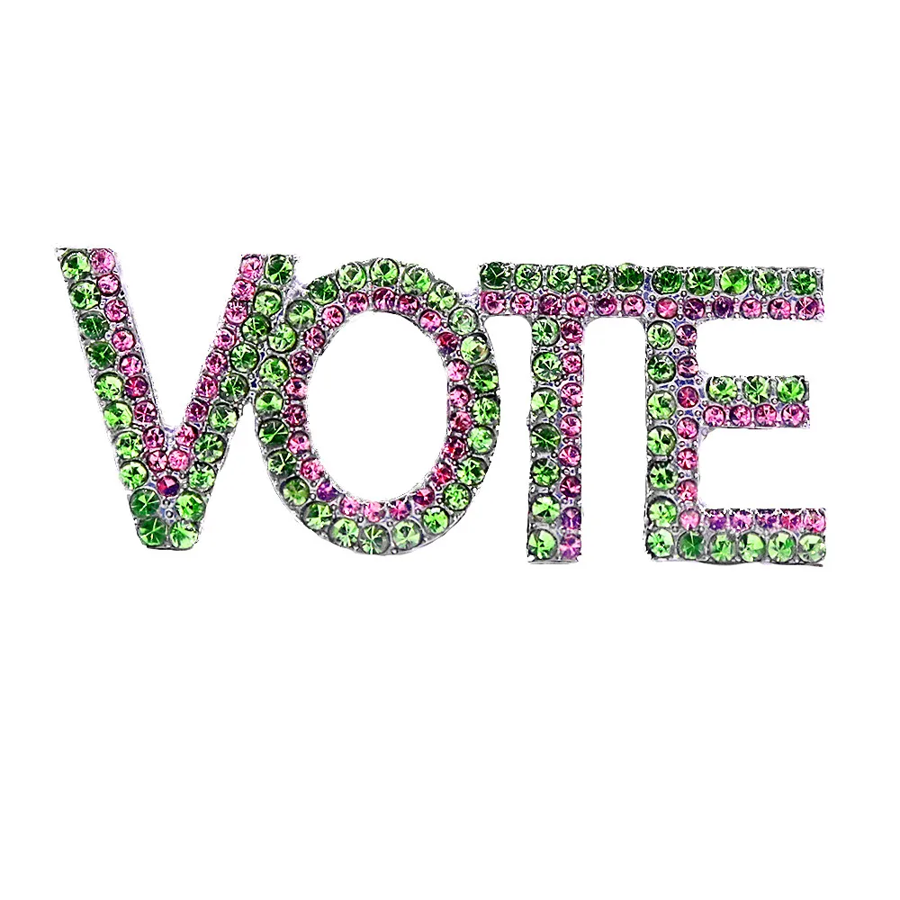 Designer High Quality Wholesale Pink And Green Bling Inlaid Sorority Voting Lapel Pin Alpha Sisterhood Inspired VOTE Brooch