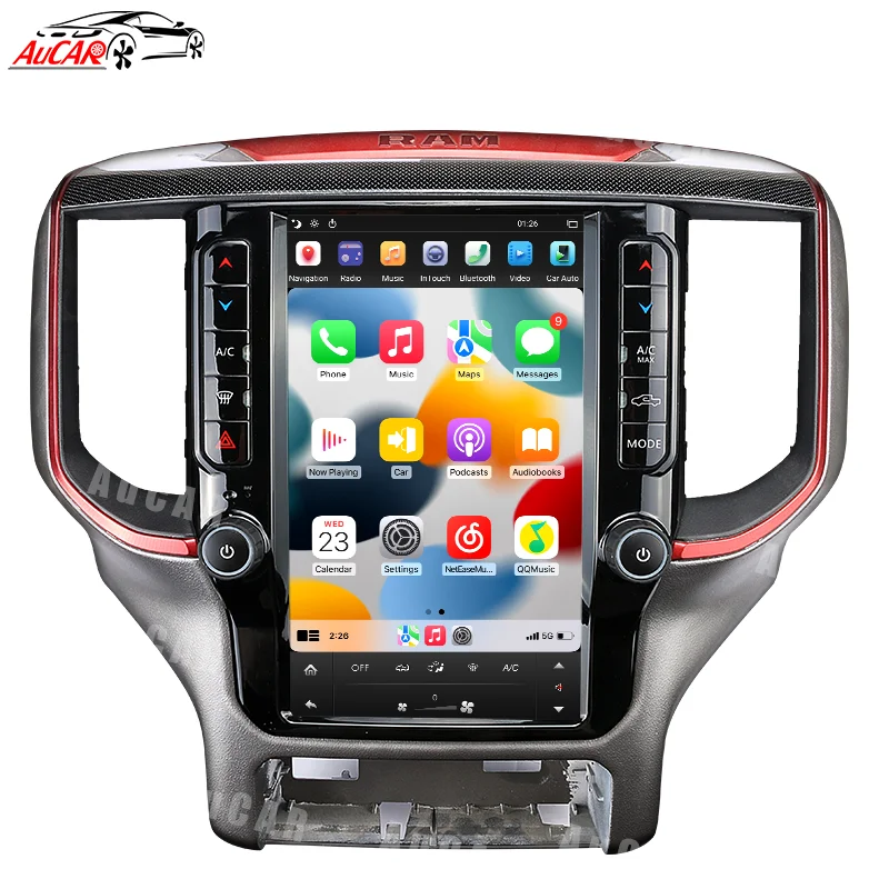 Aucar Android 9 Car Video Radio GPS Navigation Stereo Car DVD Player Monitor For Dodge RAM 1500 2018-2021 2500 3500  Android