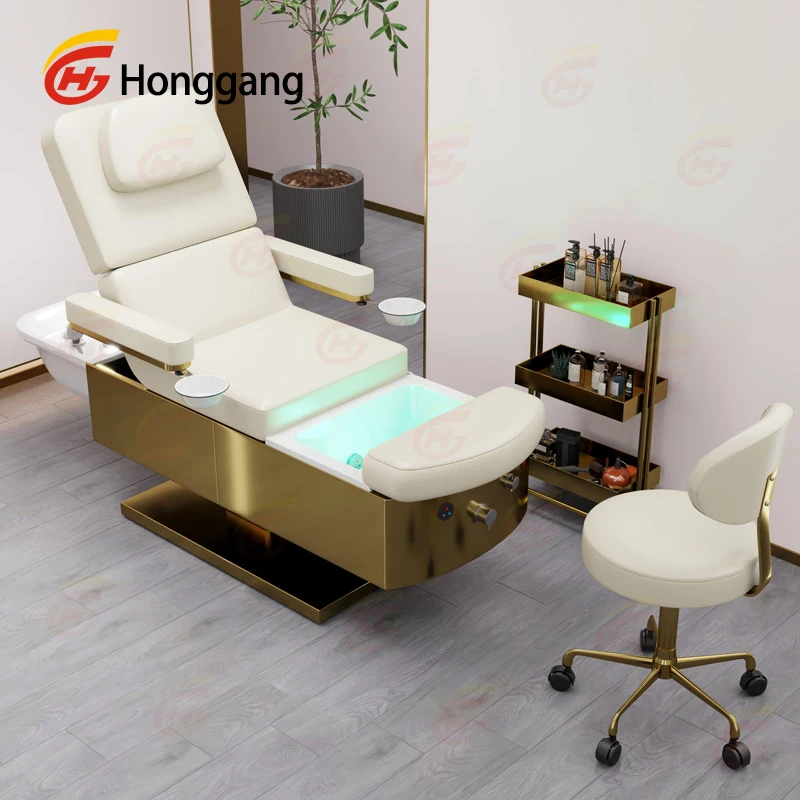 high-end multi functional hair salon lying three motor electric beauty massage Tables & bed for shampoo