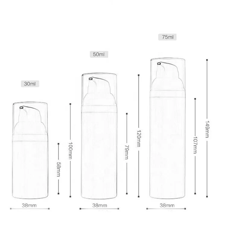 30ml 50ml 75ml White PP Plastic Airless Pump Bottle With Snap Lotion Pump Empty Cosmetic Container