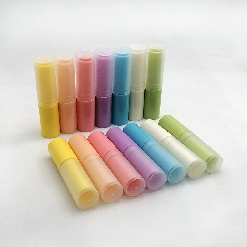 Macaron color plastic lip balm tube Slender cylindrical Lipstick tube rotating   Directly filled  with frosted lid