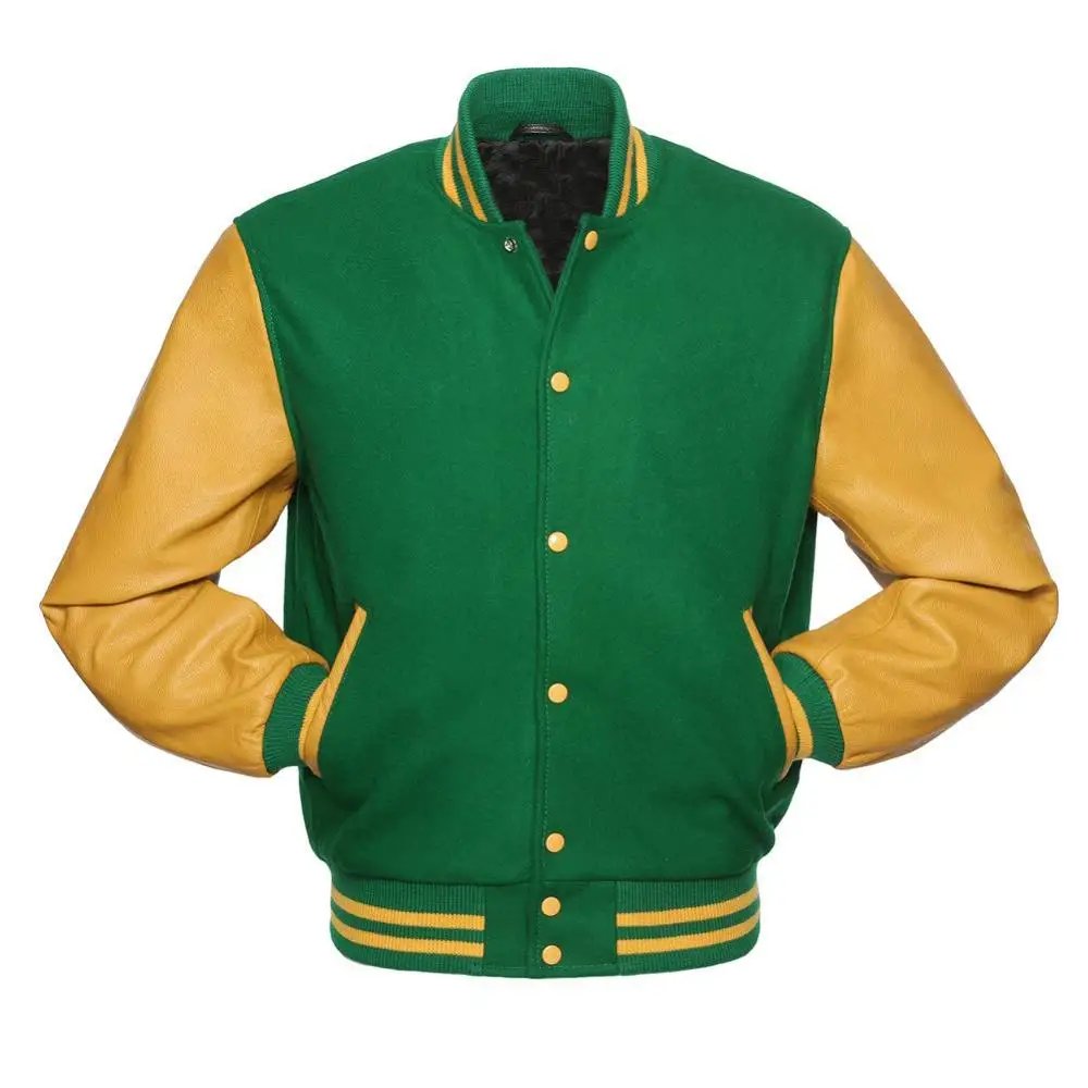 
Plain Wool Body Varsity Jacket With Leather Sleeves Wholesale Bomber Jackets For Men Custom Embroidery Mens Jacket 