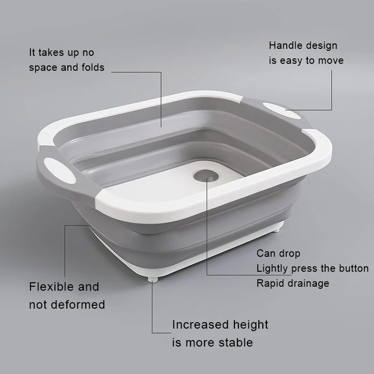 Kitchen Supplies Collapsible Vegetable Fruit Wash Drain Silicone Cutting Basket Portable Multifunction Foldable Chopping Board