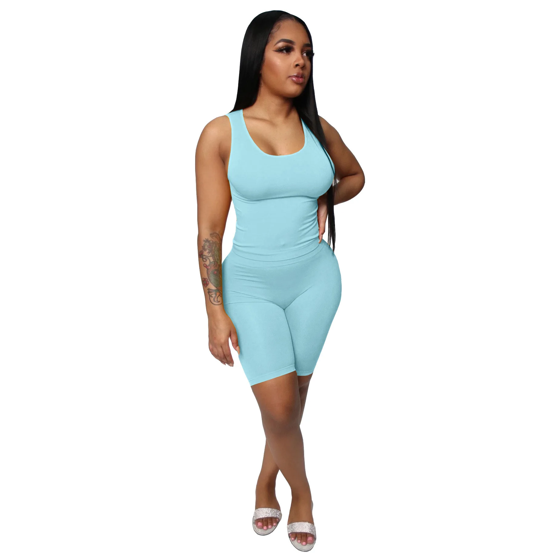 Комплект из двух предметов, Короткие однотонные облегающие наряды с принтом, Женский комплект из двух предметов, тренажерный зал, Йога, сексуальный