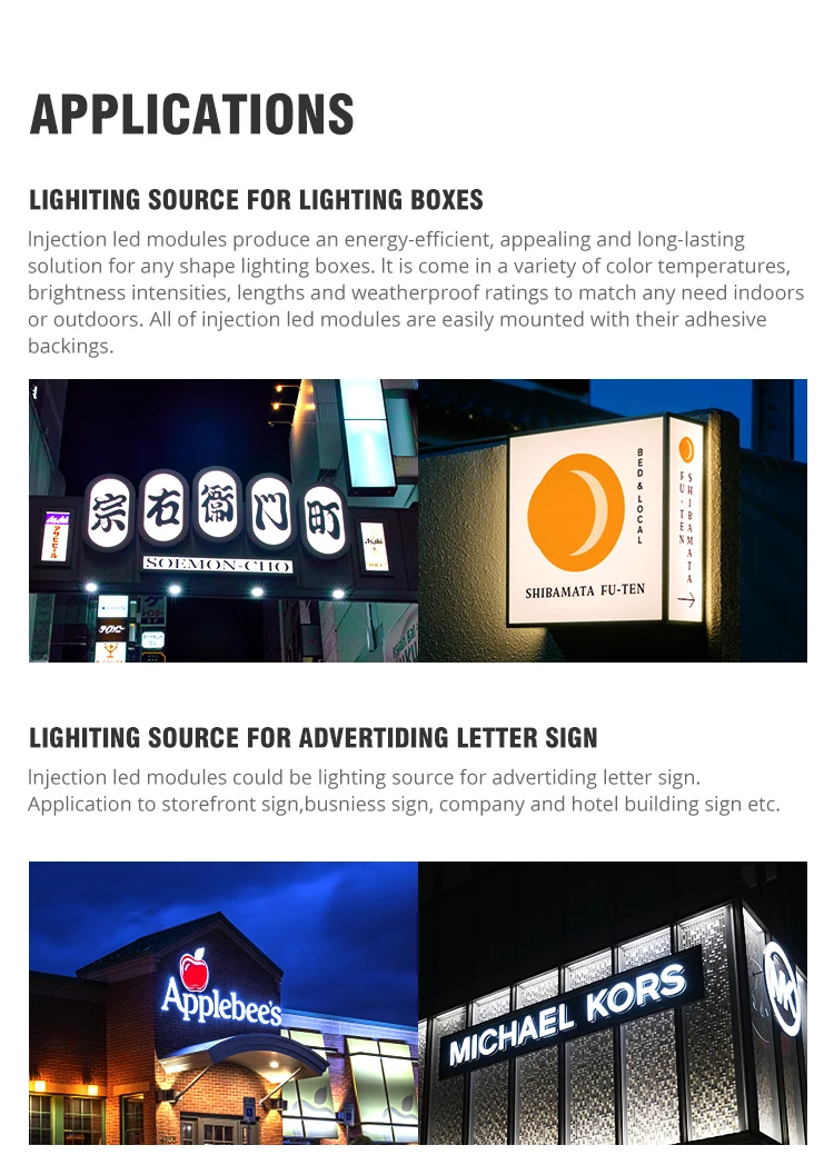 3.0w 4 leds module 12v 24v DC back lighting channel letter led waterproof Storefront strip lights for advertising signs