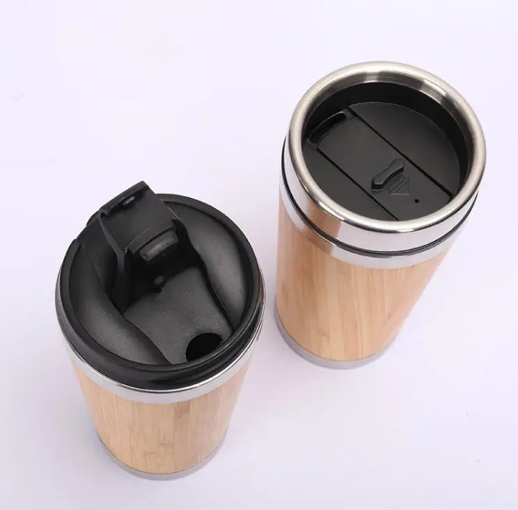 Customized logo promotional gifts 16oz metal stainless steel double wall bamboo mug