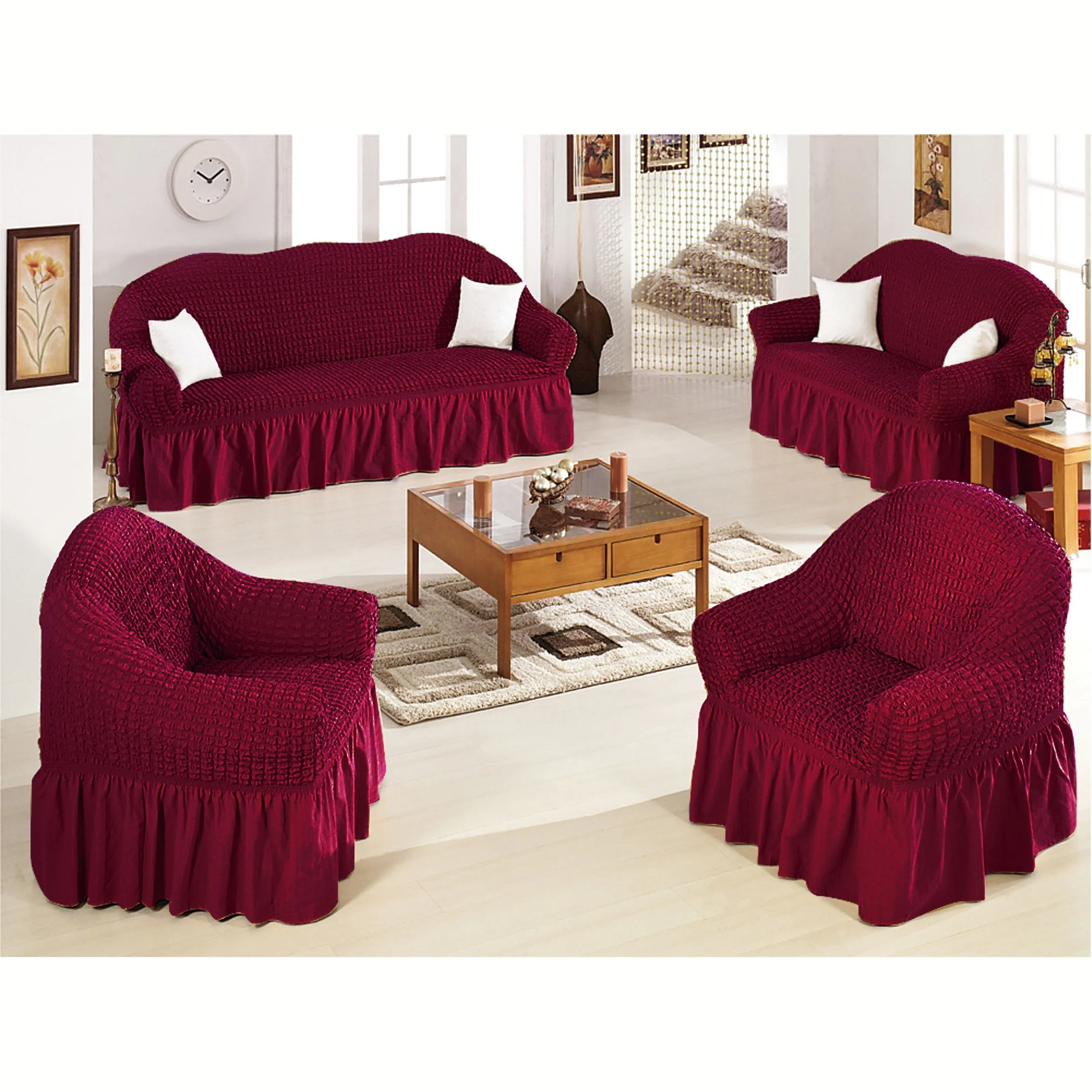 Modern hot selling novel design stretch elastic 3 2 1 1 set bubble sofa cover slipcovers