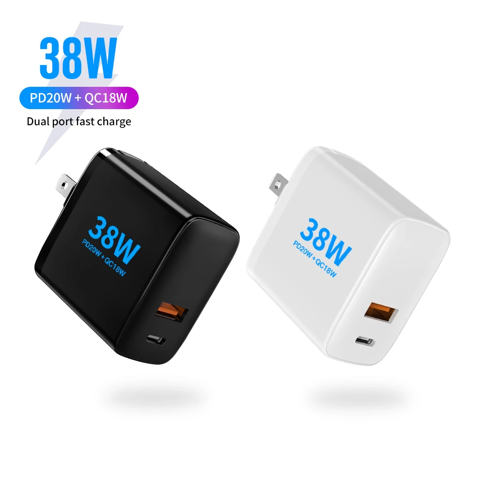 Новое поступление, зарядное устройство для мобильных телефонов с двумя портами USB Type-C и QC, адаптер для быстрой зарядки, настенные зарядные устройства, 38 Вт