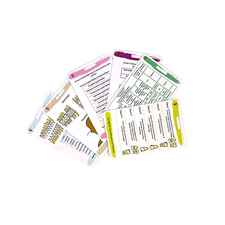 Custom Printed Hospital Nurse Plastic PVC Reference Card  Set With Lanyard Hole