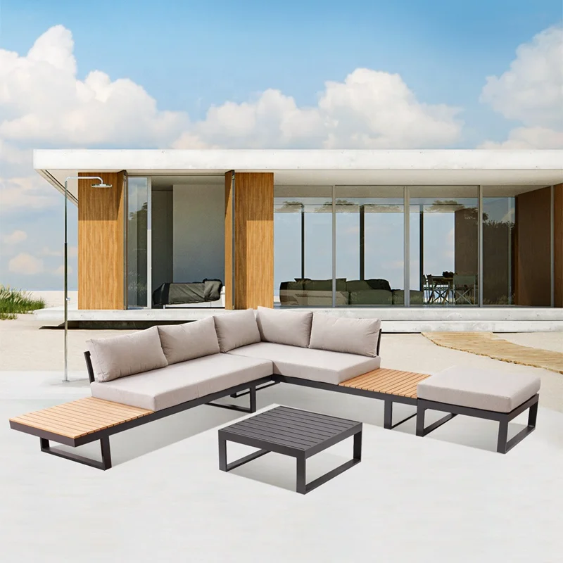 L Shape Cheap Modern Patio Sectional Lounge Setting Furniture Outdoor Garden Aluminum Couch Corner Sofa Set