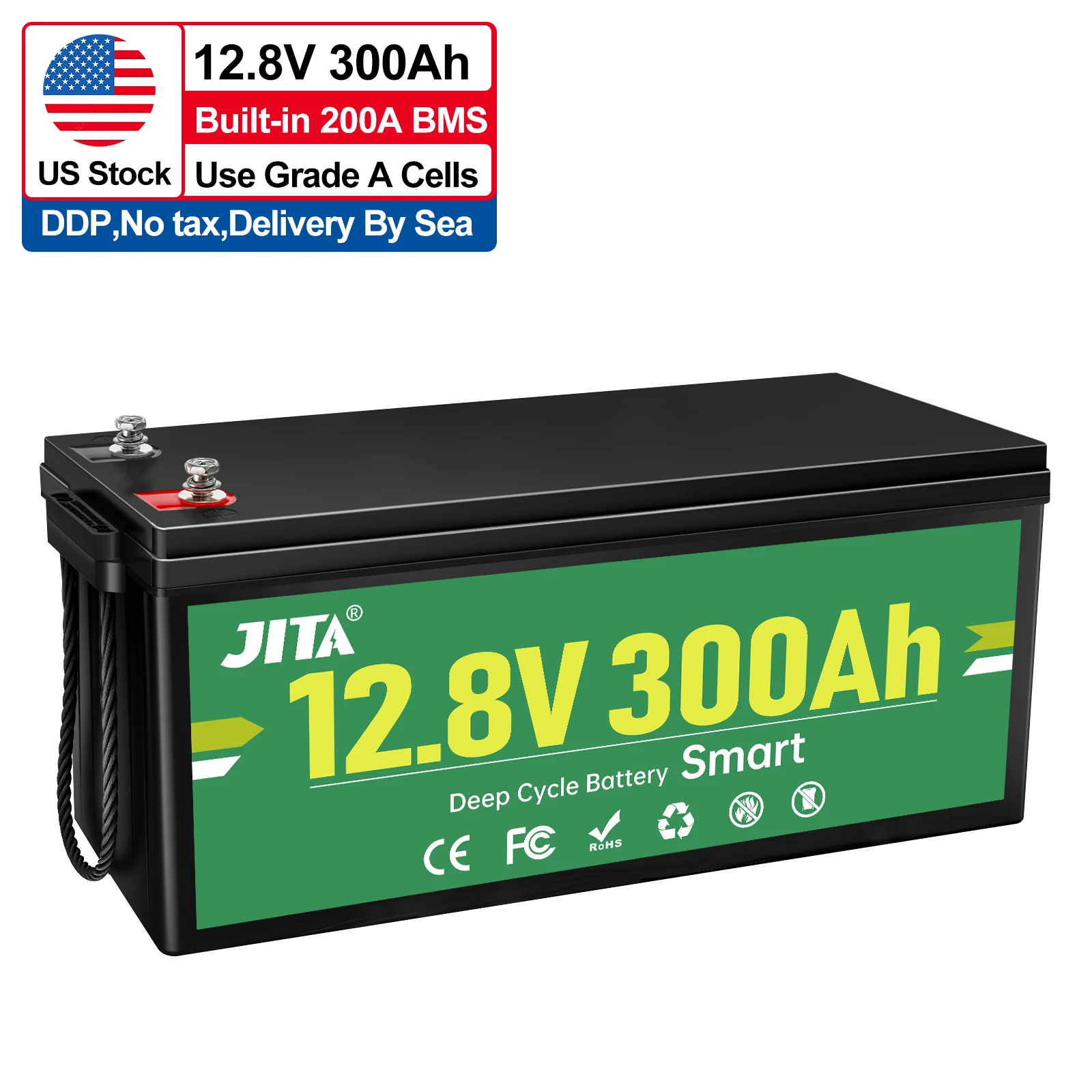 12V 100Ah LiFePO4 Lithium Battery 6000 Cycles Built-in 200amp BMS  for RV Solar Marine Overland Van and Off Grid Applications