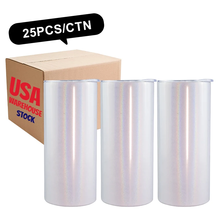 USA Warehouse stocked white 15 oz straight sublimation blanks stainless steel tumblers double wall glitter sublimation tumblers