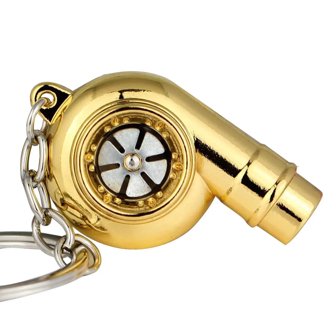 Lilangda Whistle Sound Turbo Keychains Spinning Turbine Turbocharger 3D Car KeyChain Gold Turbine Keychain