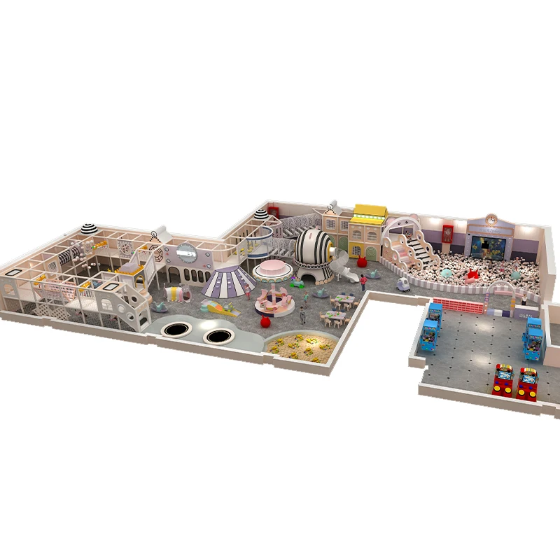 Contemporary Industrial Playground Complex: Customized Indoor Play Structures with Modern Slides and Interactive Zones